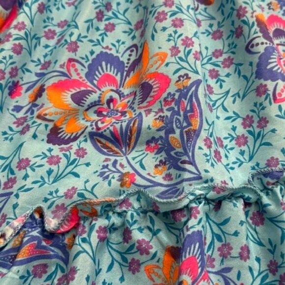 Me 2 Magic Antropologie Blue Floral Maxi Dress Puff Sleeve Smocked Boho Size M - Picture 4 of 5